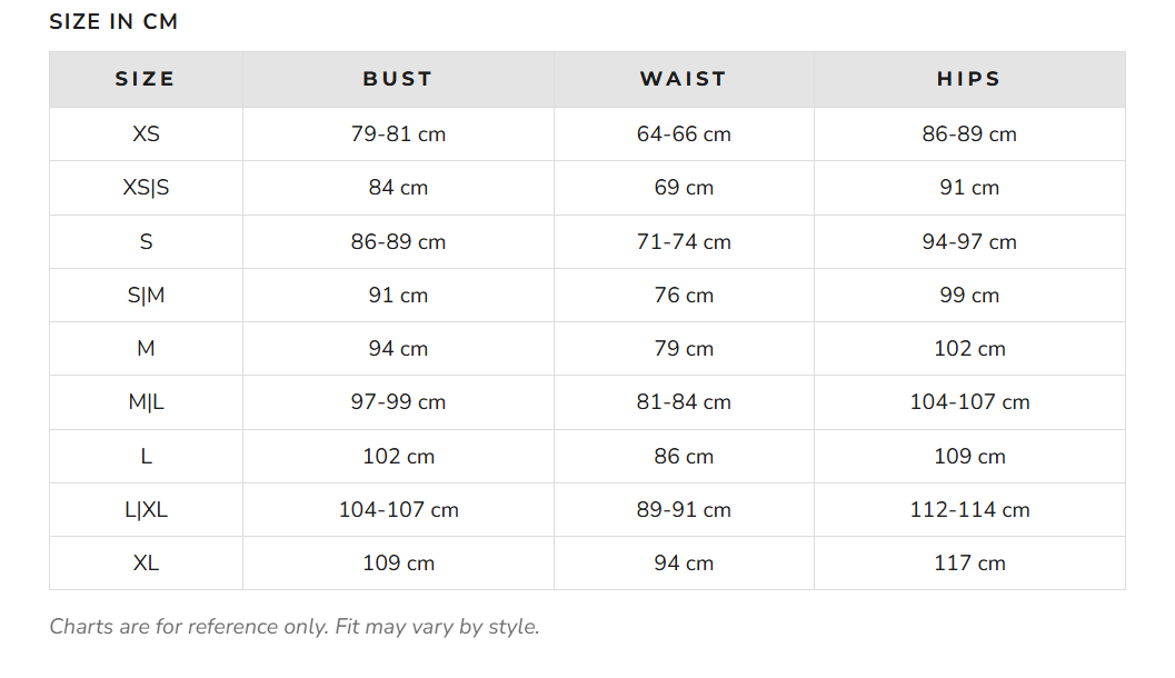 Adapt Fit Shorts (Obsidian) size chart